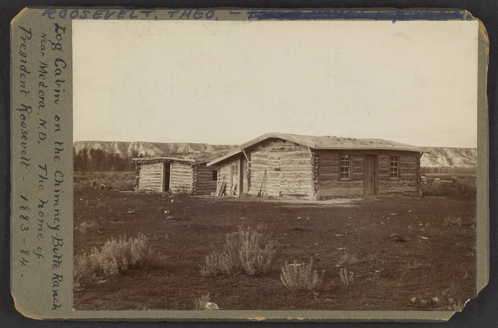 Log cabin on the Chimney Butte Ranch near Medora, N.D., the home of President Roosevelt, 1883 84 LCCN89707372 — Medora airbnb marketing