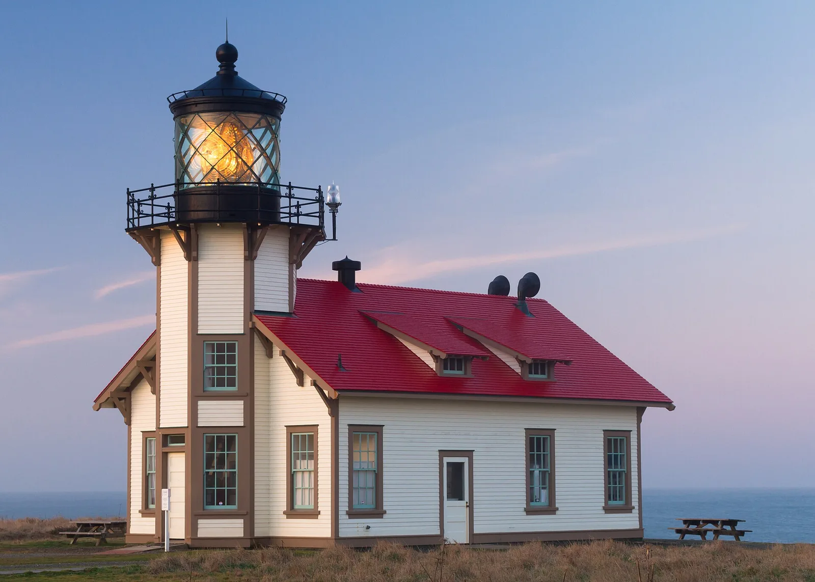 Point Cabrillo Lighthouse, on an early morning in February — Mendocino airbnb marketing