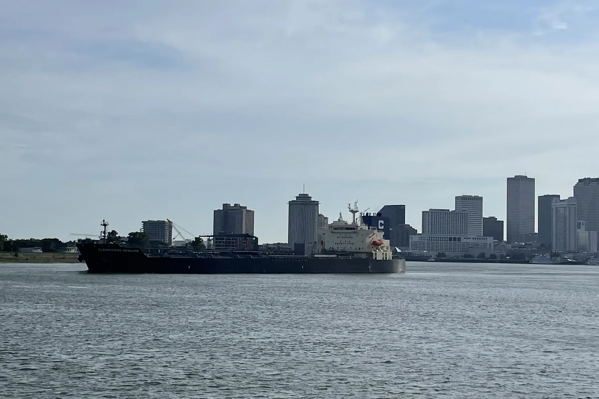 The New Orleans skyline seen from the Mississippi River