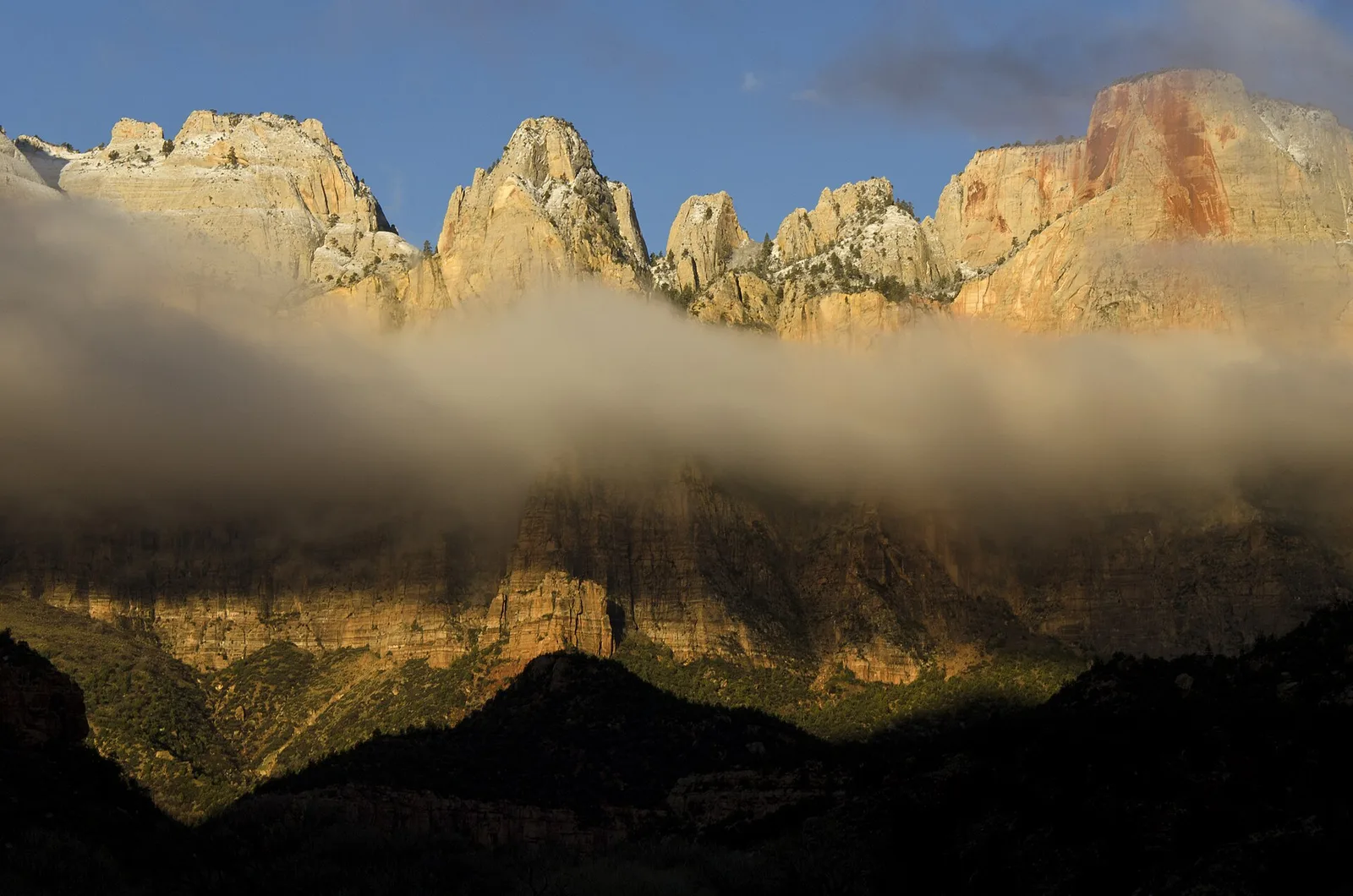 Morning Fog on the Towers of the Virgin — Springdale airbnb marketing