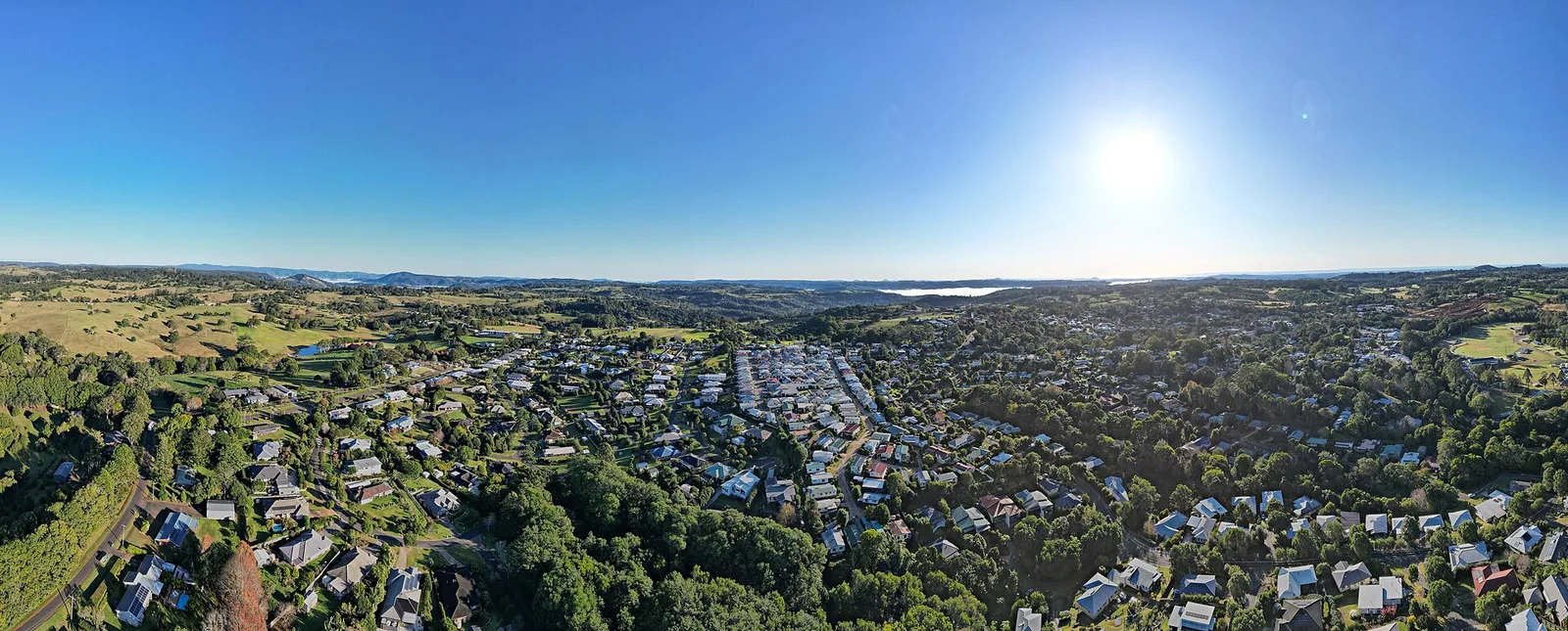 Aerial panorama of Maleny facing Lake Baroon. — Sunshine Coast airbnb marketing