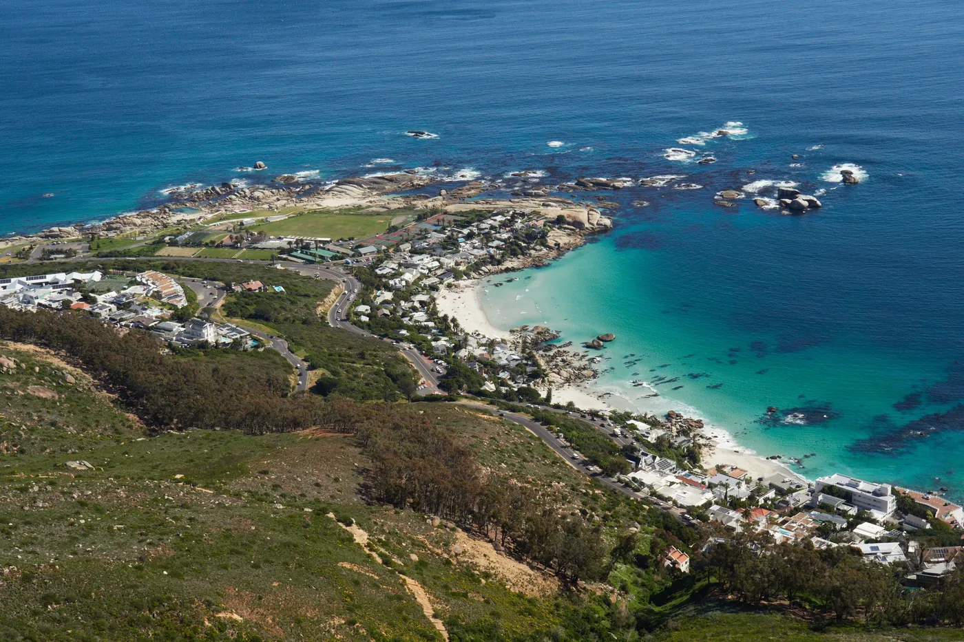 Clifton's beaches and houses on Cape Town's Atlantic Seaboard, seen from the slopes above